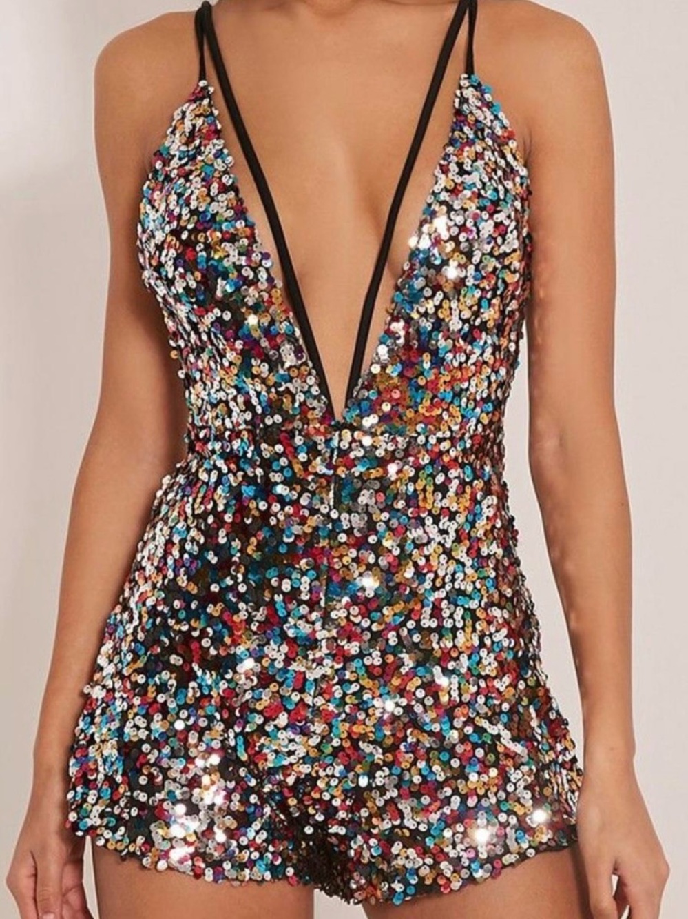 PrettyLittleThing Multicolor Sequin Party Romper